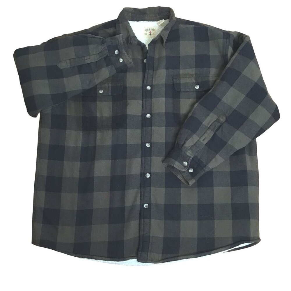 Red Head Brand Co. Fleece Lined Flannel Shirt Jacket Mens 2XL Olive Black Plaid